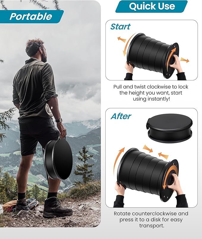 TRIPTIPS Upgrade Retractable Portable Toilet Travel Toilet Adjustable Height Camping Toilet Portable Potty for Adults Kids, Foldable Portable Toilet for Camping/Car