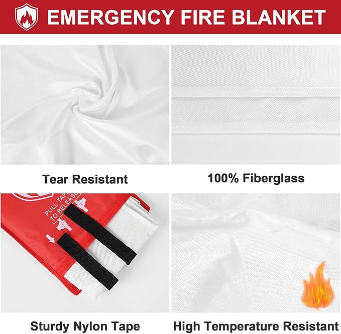 Safewayfire Emergency Fire Blanket - 12 Pack - Fiberglass Fire Blanket for Home, 39.4'' x 39.4'' Fire Suppression Blanket for Kitchen