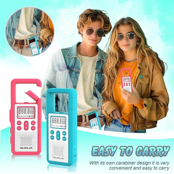 Rechargeable Walkie Talkie for Long Range 2 Pack,with FM/NOAA, Weather Alert, LED Flashlight,Brightly Colored,Volume Adjustment, Ldeal for Survival Biking Hiking Camping (Rose Blue)