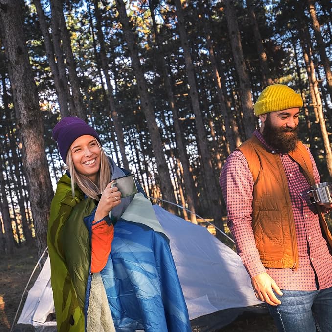 Outdoor Camping Blanket - Puffy Ultralight Packable Blankets for Sleeping, Camp, Travel, Hiking, Stadium, Sherpa Fleece Warm Puffer Portable Camping Quilt, DWR,Machine Washable,56"x 78"