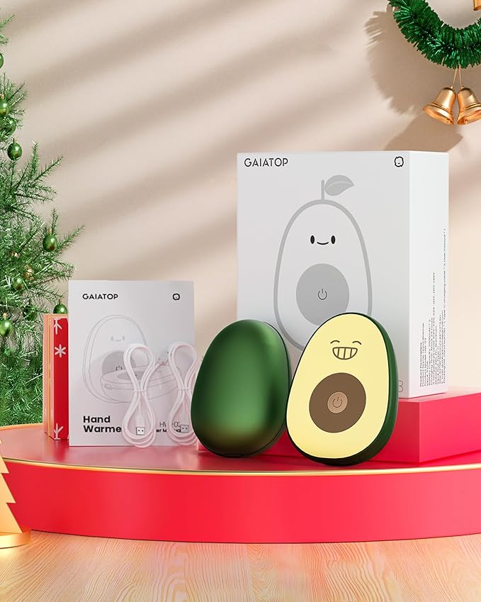 Gaiatop Hand Warmers Rechargeable 2 Pack, 4000 mAh Battery Avocados-Shaped Electric Hand Warmer with 2 PCS USB Cable, Reusable Portable Pocket Hand Heater Hot Hands Gifts for Women Men Camping Hunting