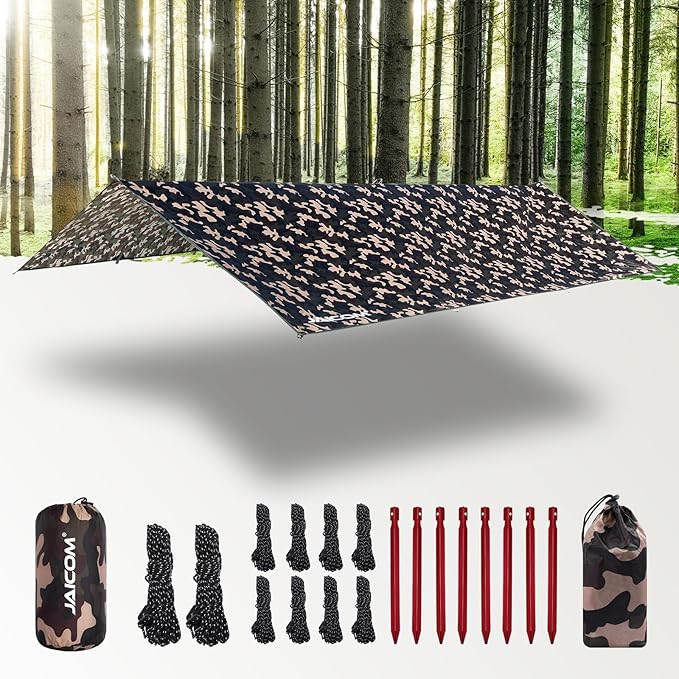 Waterproof Camping Tarp - 10X16.4ft Hammock Rain Fly, Ultralight & Portable & UV Protection Backpacking Tarp, Multifunctional for Outdoor Adventure, Hiking, Tent, Hammock