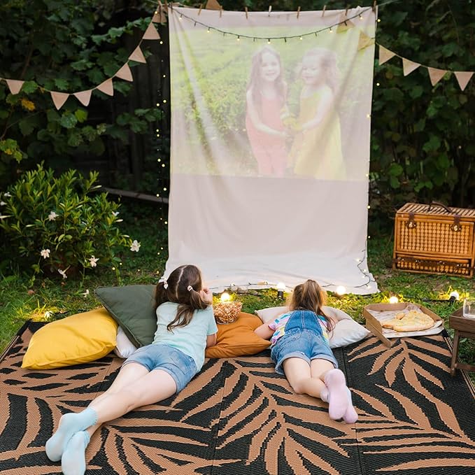 Outdoor Rugs Patio Camping Waterproof - Plastic Straw Patio Rug Portable for Campers, Outside RVs Mat, Outdoor Area Carpet for Patios Clearance, Backyard Porch, Deck, Balcony, Picnic, Black Brown