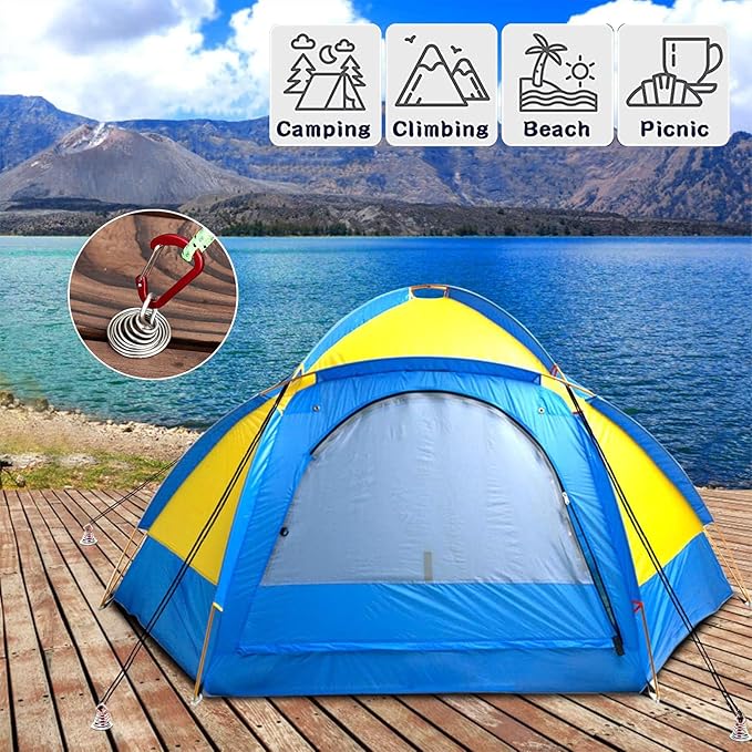 MOROBOR Deck Anchor Pegs, 10 PCS Windproof Aluminium Alloy Fish Bone Tent Stakes with Spring Buckle 5 Colors Portable Adjustable Octopus Wind Rope Anchor for Outdoor Camping(Square Top)