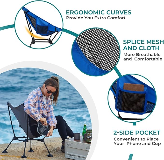 ATEPA Backpacking Chair, Ultralight Folding Portable Small Camping Chairs for Adults Compact Foldable Beach Seat with Anti-Sinking Feet & Aluminum Frame for Outdoor Hiking Travel Fishing