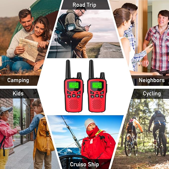 Walkie Talkies,Erelis Long Rang Walkie Talkies with 22 FRS Channels,Walkie Talkies for Adults with Lamp,VOX,LCD Display for Outdoor Activities(Red)