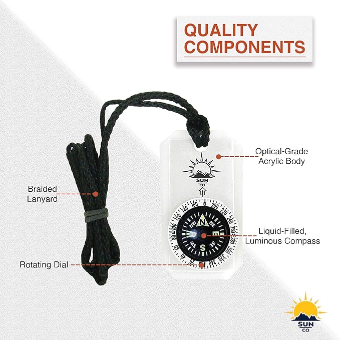 Sun Company MiniComp II - Mini Orienteering Compass with Rotating Bezel | Easy-to-Read Zipper Pull Compass for Jacket, Parka, or Pack