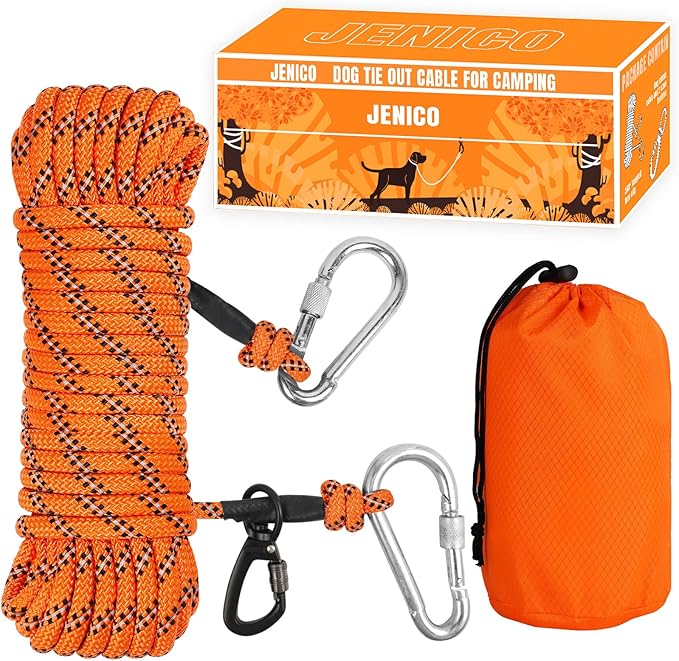 Dog Tie Out Cable for Camping - 50ft/70ft/100ft Portable Reflective Overhead Trolley System for Dogs up to 300lbs - Dog Lead for Yard Camping | Parks | Outdoor Events