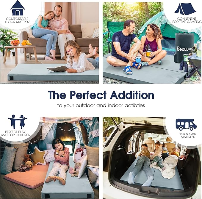 Bedluxury Memory Foam Camping Mattress Pad, CertiPUR-US Roll Up Mattress, Cot Mattress Pad, Guest Bed Roll for Sleepover, Floor Sleeping Mat Pad for Car Camping, Travel Sleep Mat