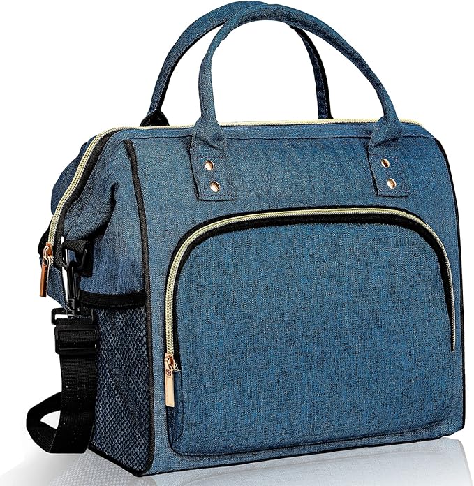 IDEATECH Large Insulated Lunch Bag for Men, Blue, Reusable Cooler Bag with Pockets, Leakproof and Insulation