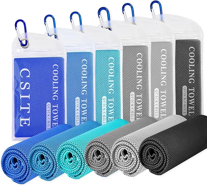 6 Pack Cooling Towels (47"x12") for Neck and Face, Ice Towel for Hot Weather, Soft Breathable Chilly Gym Towels, Microfiber Towel for Work Out, Yoga, Running, Camping & More Activities