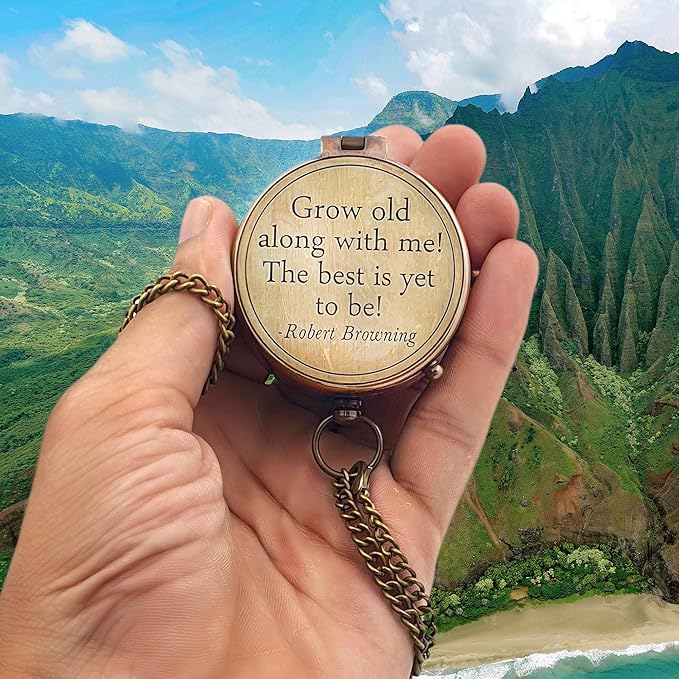Grow Old Along with me Engraved Compass with Norman Rockwell Sunset Engraving, Valentine Gift, Birthday, Long Distance, Love, Sorry, Keepsakes, Old Memories