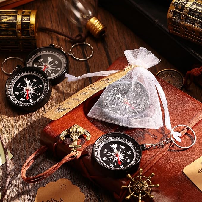 Soaoo 302 Pcs Mini Compass Set,Wedding Favors Set Compass Souvenir Present Nautical with Kraft Tags and White Organza Bag for Guests Birthday Wedding Nautical Travel Party Souvenir Gift Favors