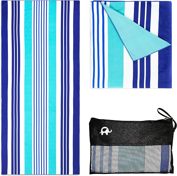 Elite Trend Large Beach Towel for Travel – 63x31 Inch w/Bag – Lightweight Microfiber, Compact, Soft, Quick Dry, Sand Free – for Swimming, Pool, Camping, Yoga, Workout, Golf – Ocean