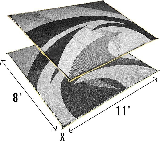 Stylish Camping L158111WL 8-feet by 11-feet LED Illuminated Patio Mat - Outdoor Patio Black/White RV Camping Mat