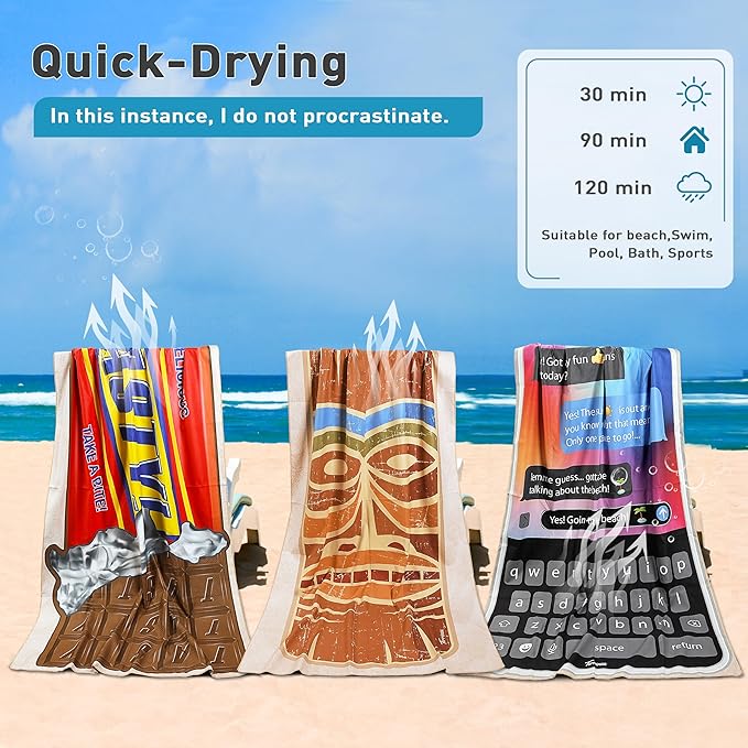 Solaris Microfiber Tiki Totem Beach Mat, 40”x71” Personalized Beach Mat for Adult Women, Sand-Resistant, Quick-Dry Lightweight Compact Pool Mat, Ideal Hawaii Tiki Travel Beach Gifts
