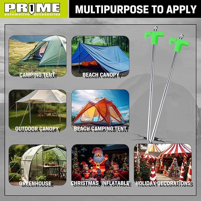 PR1ME Tent Stakes 12 Pack, Galvanized Non-Rust Family Pop Up Camping Tent Pegs, Heavy Duty Yard Stakes, for Camping Tents, Canopy, and Outdoor Decorations