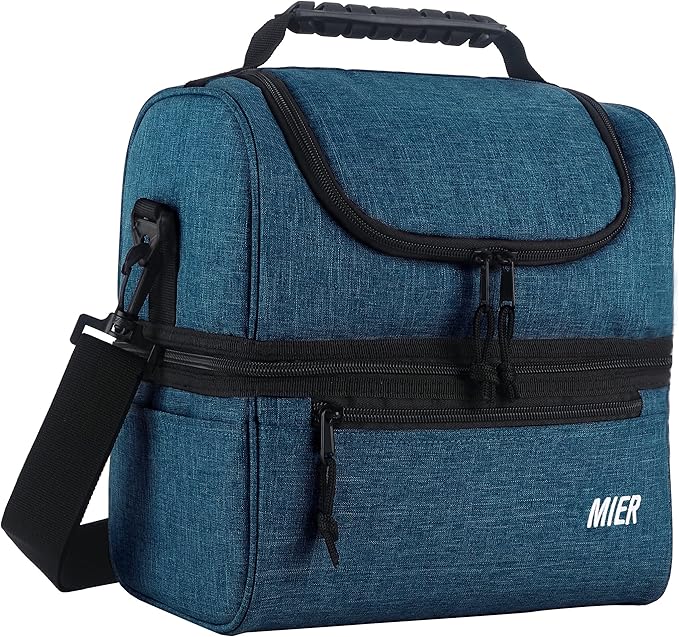 MIER Adult Lunch Box Insulated Lunch Bag Large Cooler Tote Bag for Men, Women, Double Deck Cooler (Teal Blue, Large)