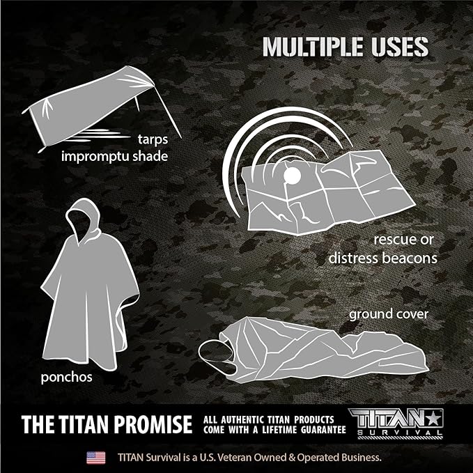 TITAN Survival Emergency Mylar Army Green Survival Blankets, Two-Sided, 5-Pack (Olive-DRAB)