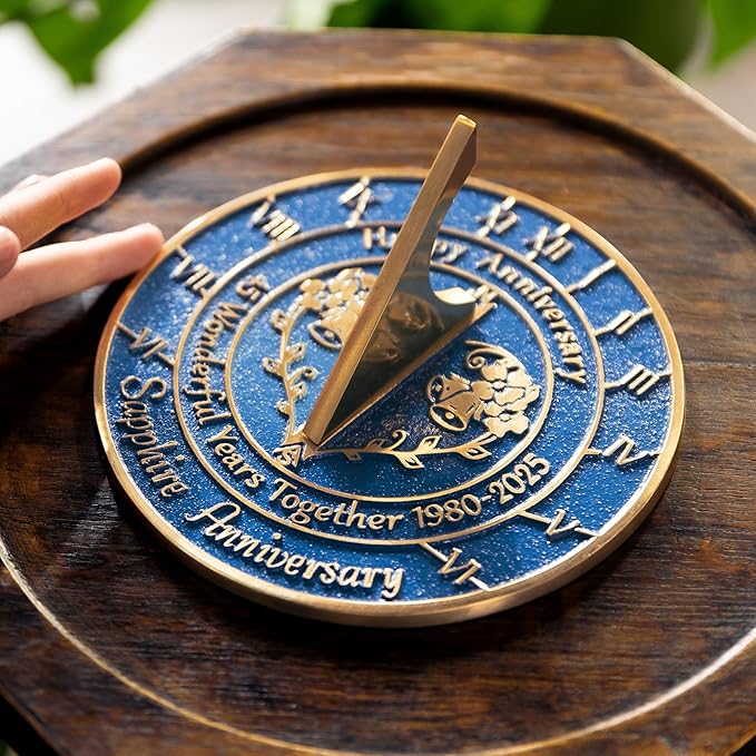 Metal Foundry Personalized Sapphire 45th Sundial - Heavy Duty Recycled Brass Home Decor, Garden Present Made in The UK for Parents, Grandparents, Friends, Couples 45 Years Marriage