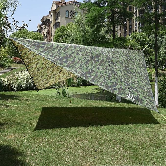 Gold Armour Rainfly Tarp Hammock, Premium 14.7ft/12ft/10ft/8ft Rain Fly Cover, Waterproof Ultralight Camping Shelter Canopy, Survival Equipment Gear Camping Tent Accessories (Camouflage 12ft x 10ft)