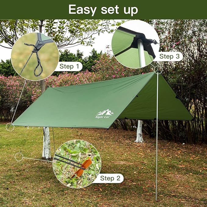 Night Cat Camping Tent Tarp Hammock Rain Fly Sunshade Shelter Tarp Waterproof Portable Lightweight for Outdoor Backpacking Hiking 12x10 ft