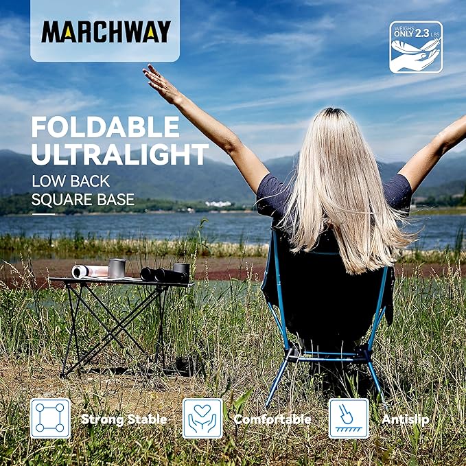 MARCHWAY Ultralight Folding Camping Chair, Heavy Duty Portable Compact for Outdoor Camp, Travel, Beach, Picnic, Festival, Hiking, Lightweight Backpacking (Sky Blue)