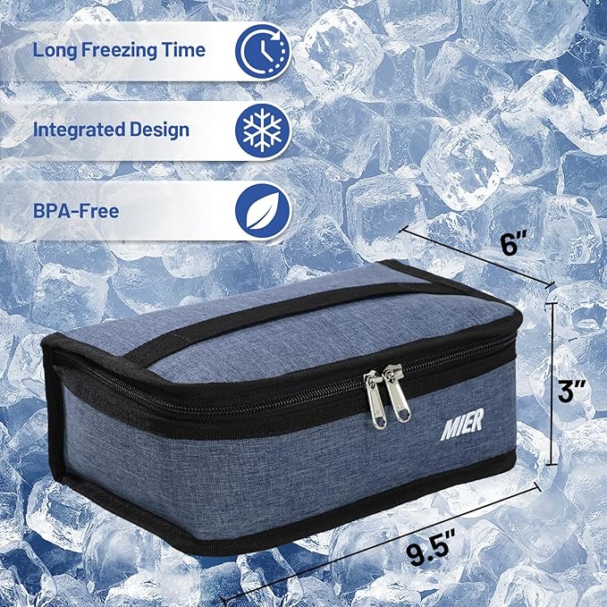 MIER Freezable Lunch Bag Frozen Mini Cooler Small Portable Insulated Lunch Box Freezer Snack Bags for Kids Adult Travel Work School, Bluesteel