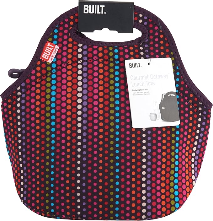 BUILT Gourmet Getaway Soft Neoprene Lunch Tote, Lightweight, Insulated, and Reusable, One Size, Micro Dots
