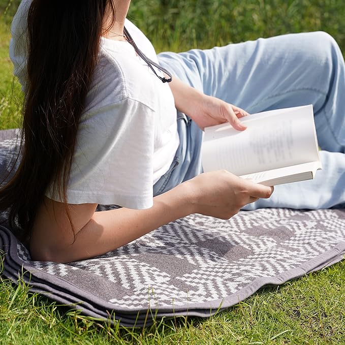 PuTian Merino Wool Blanket - 87" x 63" Thick Warm Soft Large Bed Throw - Great for Camping, Outdoors, Travel, Car, Couch, All Seasons Houndstooth Grey