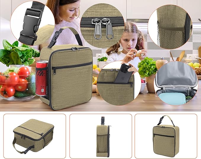 Lunch Box for Men - Reusable Lunch Bag Men Adult Women- Insulated Small LunchBox (Beige)