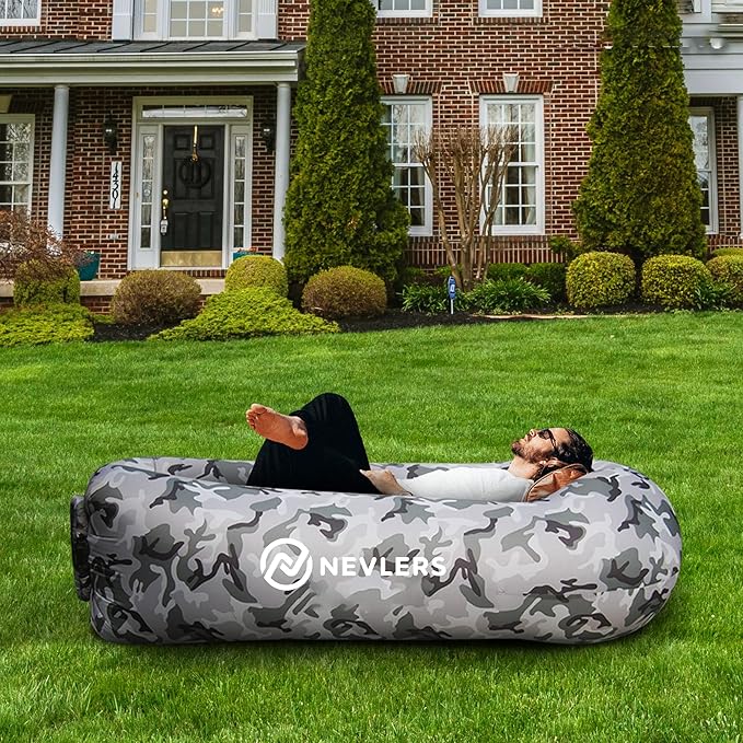 Nevlers 2 Pack Inflatable Loungers Air Sofa Couch | Perfect for Beach Chair Camping Chairs or Portable Hammock |Travel Bag Pouch, Pegs & 3 Pockets| Movie Seating & Camping Accessories Blow Up Lounger