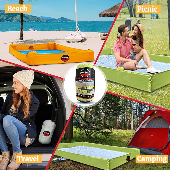 Sandproof Beach Blanket - Oversize Large Outdoor Picnic Blanket for Beaches & Camping - Portable Family Beach Blanket Waterproof Sandproof for Parks, Travel, Vacation Essentials (Yellow)