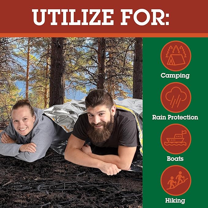 Emergency Survival Mylar Thermal 2 Person Sleeping Bag - Accommodates 2 Adults - 64" X 87"- by Grizzly Gear