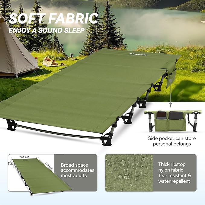 MARCHWAY Ultralight Folding Tent Camping Cot Bed, Portable Compact for Outdoor Travel, Base Camp, Hiking, Mountaineering, Lightweight Backpacking (Army Green)