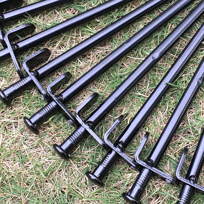 BareFour Tent Stakes Heavy Duty, 8-Inch Camping Stakes, Forged Steel Tent Pegs Unbreakable and Inflexible - Available in Rocky Place Dessert Snowfield and Grassland (8 Pack 8 Inch)