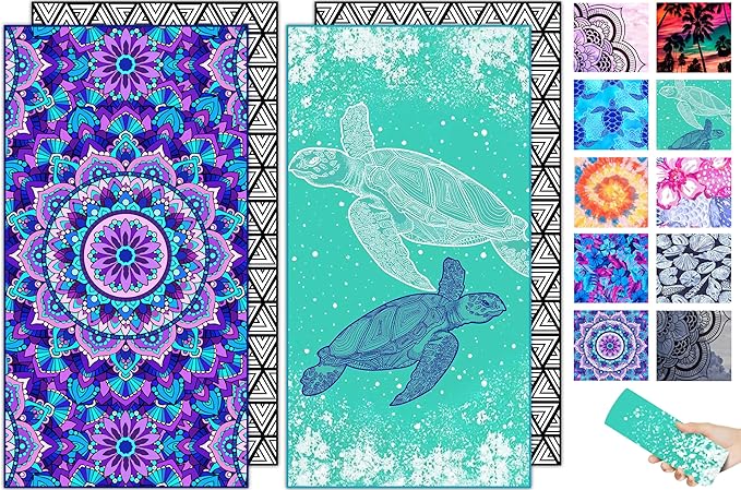 Microfiber Beach Towel – Sea Turtle Mandala Quick Dry Lightweight Sand Free Oversized Towel Accessories Travel Must Have Swim Pool Yoga Camping Gear Summer Cruise Ship Essentials Compact Gift 71" 32"