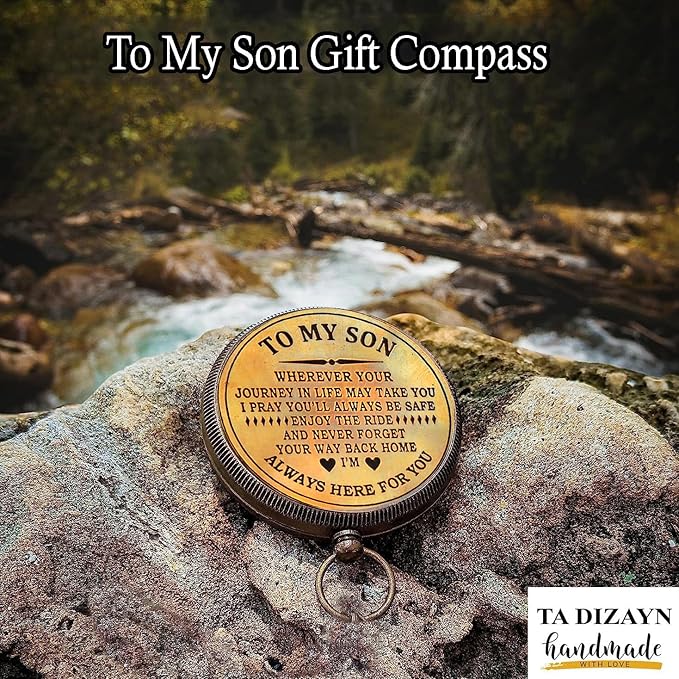 to My Son Compass with Wooden Box-Mom to Son Compass–Father to Son Gifts- to My Grandson -Graduation Day Gifts for Son-Birthday, Baptism, Graduation, Confirmation, Communion Compass for Women Men