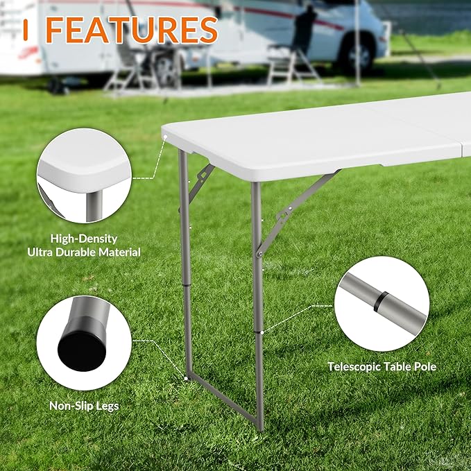 Folding Table, 4 Feet Heavy Duty Fold-in-Half Utility Table Indoor Outdoor for Camping, Picnic, Party