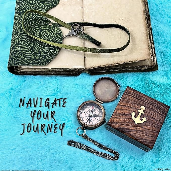 Authentic Antique Compass Presented in Artisan Wooden Box - A Treasure for Adventurers Navigate with Heritage and Class, 2 inch