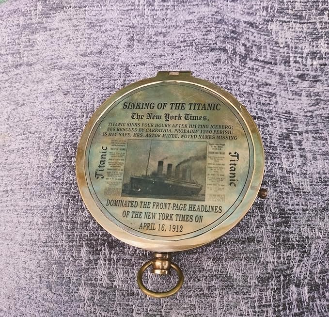 Nautical Compass Maritime Vintage Titanic Brass Magnetic Functional Pocket Compass for Outdoor Camping Hiking Home & Table Decor