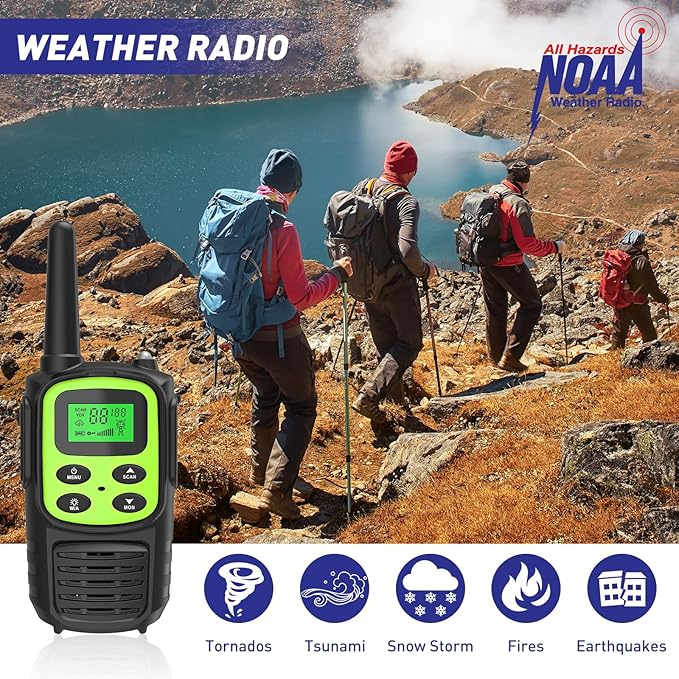 Rechargeable Walkie Talkies,Fvamom Walkies Talkies for Adults with 22 Channels,Long Range Walkie Talkies with NOAA Weather Channels,VOX LCD Display LED Flashlight (Green)