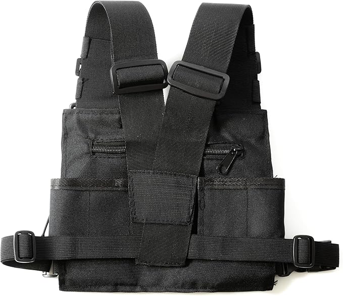 Radio Chest Harness - Over Shoulder Tactical Front Pack Rig Holster Vest w/Strap Belt Bag Pouch Case for Walkie Talkie/ 2-Way Radios, Men Women Accessories Gear Holder Utility Rescue Search