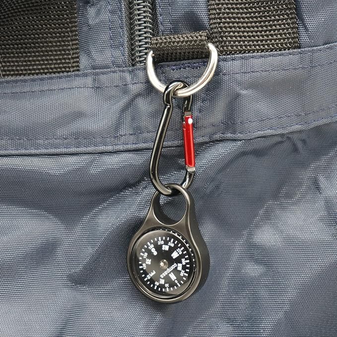 Sanung C-50 Mini Survival Compass with Carabiner, 2 Pieces 2 in 1 Zinc Alloy Clip-on Direction Guide Keychain Holder Hook Emergency Kit Tools for Outdoor Camping Hiking Hunting Mountaineering