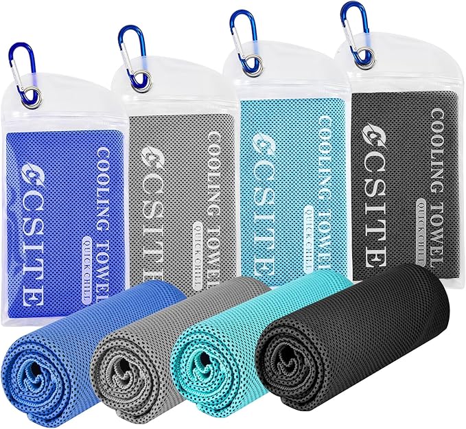 4 Pack Cooling Towels (47"x12") for Neck and Face, Ice Towel for Hot Weather, Soft Breathable Chilly Gym Towels, Microfiber Towel for Work Out, Yoga, Running, Camping & More Activities