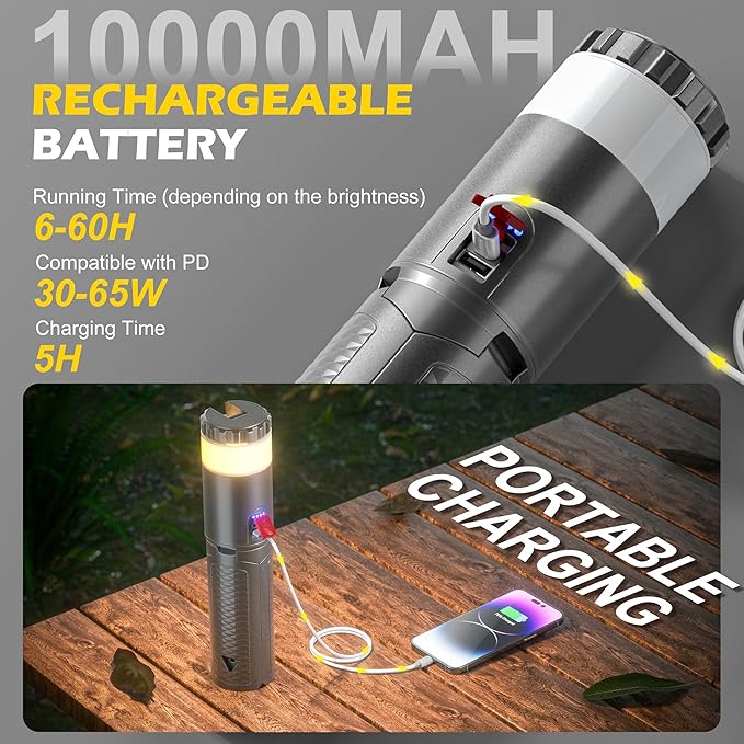 Favourlite Camping Lantern, Telescopic Camping Lantern Rechargeable with 15 Color Temperatures 10000mAh Camping Essentials with Hook Portable Waterproof Lanterns for Power Outages, Emergency, Hiking