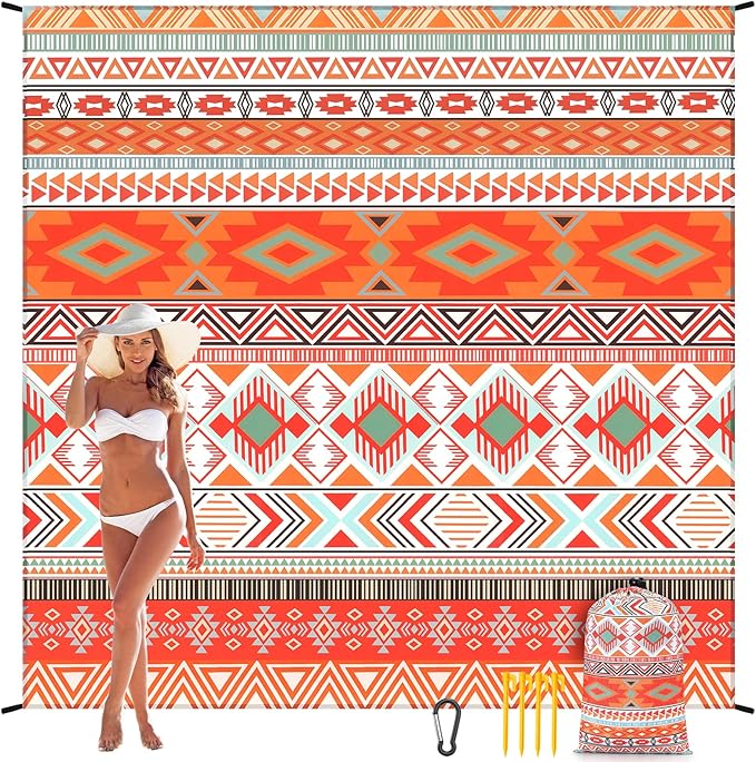 Beach Blanket, Sandproof Beach Mat, Waterproof Quick Drying Lightweight Outdoor Picnic Mat 120"x108" for 2-8 Adults with Pocket for Travel, Camping, Hiking