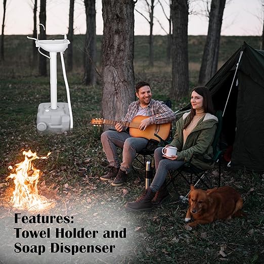 Portable Sink Outdoor Camping Sink Battery Operated Electric Hand Washing Station | 5 Gallon Tank with Towel Holder & Soap Dispenser