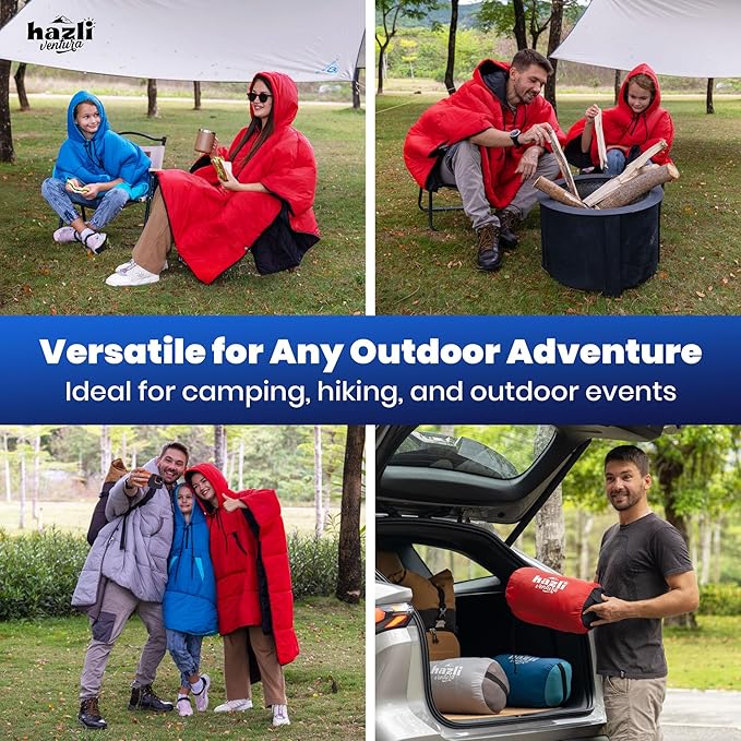 Comfortable Wearable Stadium Blanket - Camping Poncho Blanket - Large Outdoor Hooded Blanket Windproof Poncho Sports Blanket