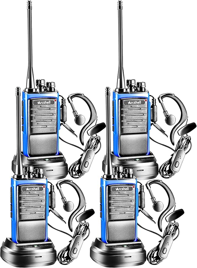 Rechargeable Long Range Two-way Radios with Earpiece 4 Pack Arcshell AR-6 Walkie Talkies Li-ion Battery and Charger included